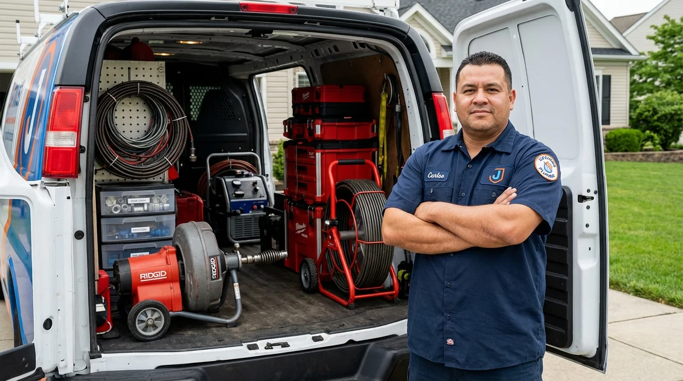Professional drain cleaning equipment and Johns Plumbing LLC plumber in New Milford