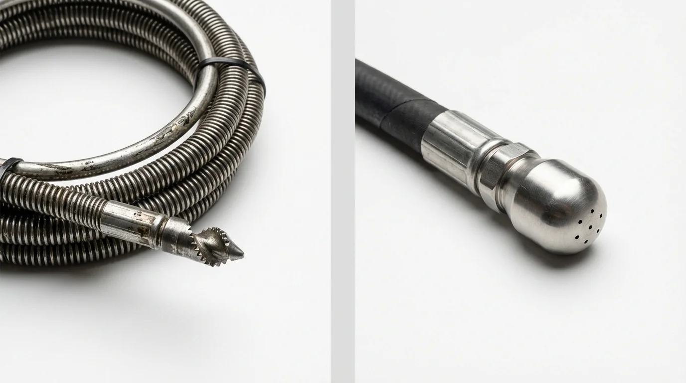 Drain snake cable and hydro jetting nozzle used for drain cleaning in New Milford, CT