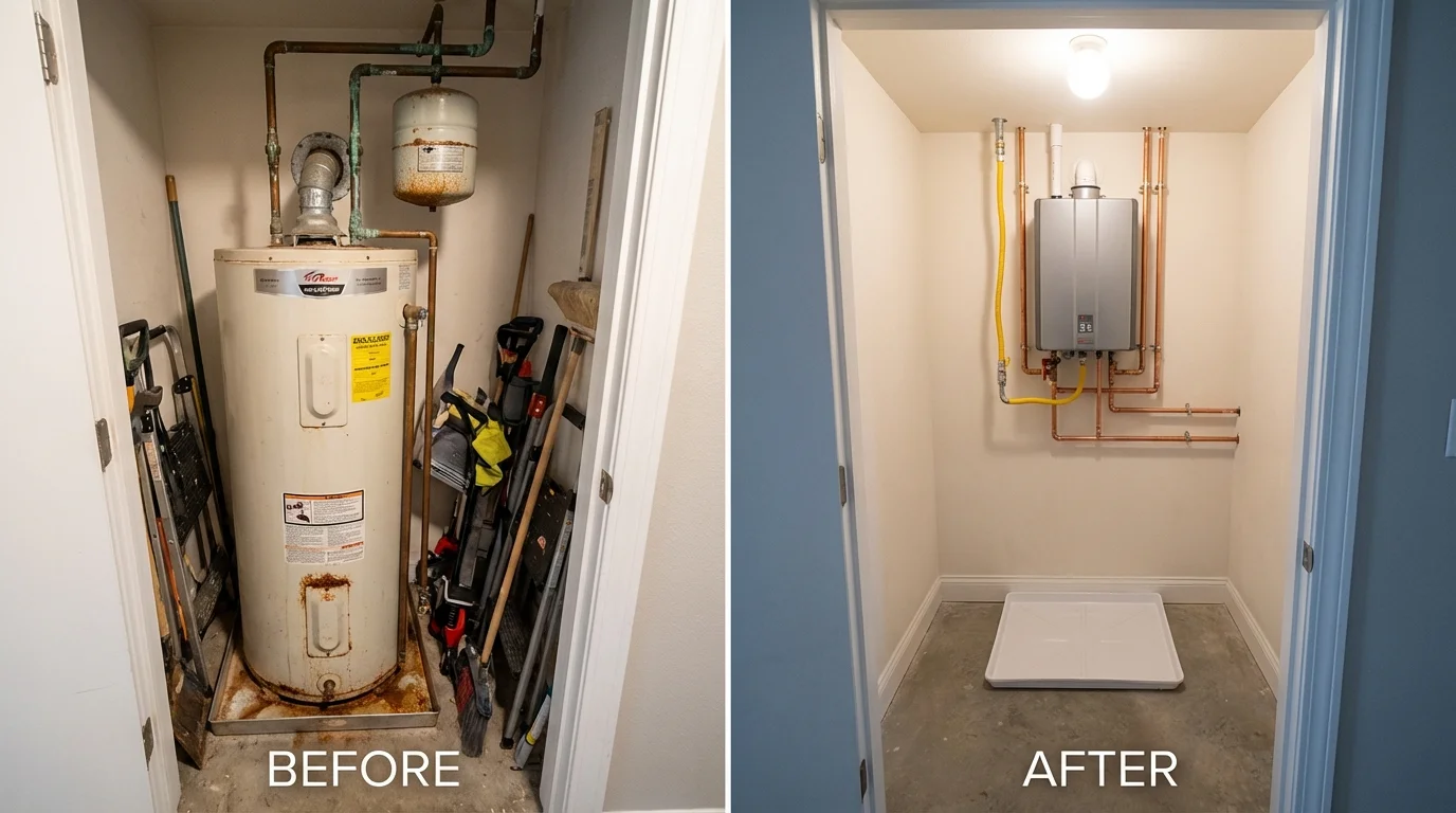 Tank water heater versus wall-mounted tankless unit comparison for New Milford, CT homeowners