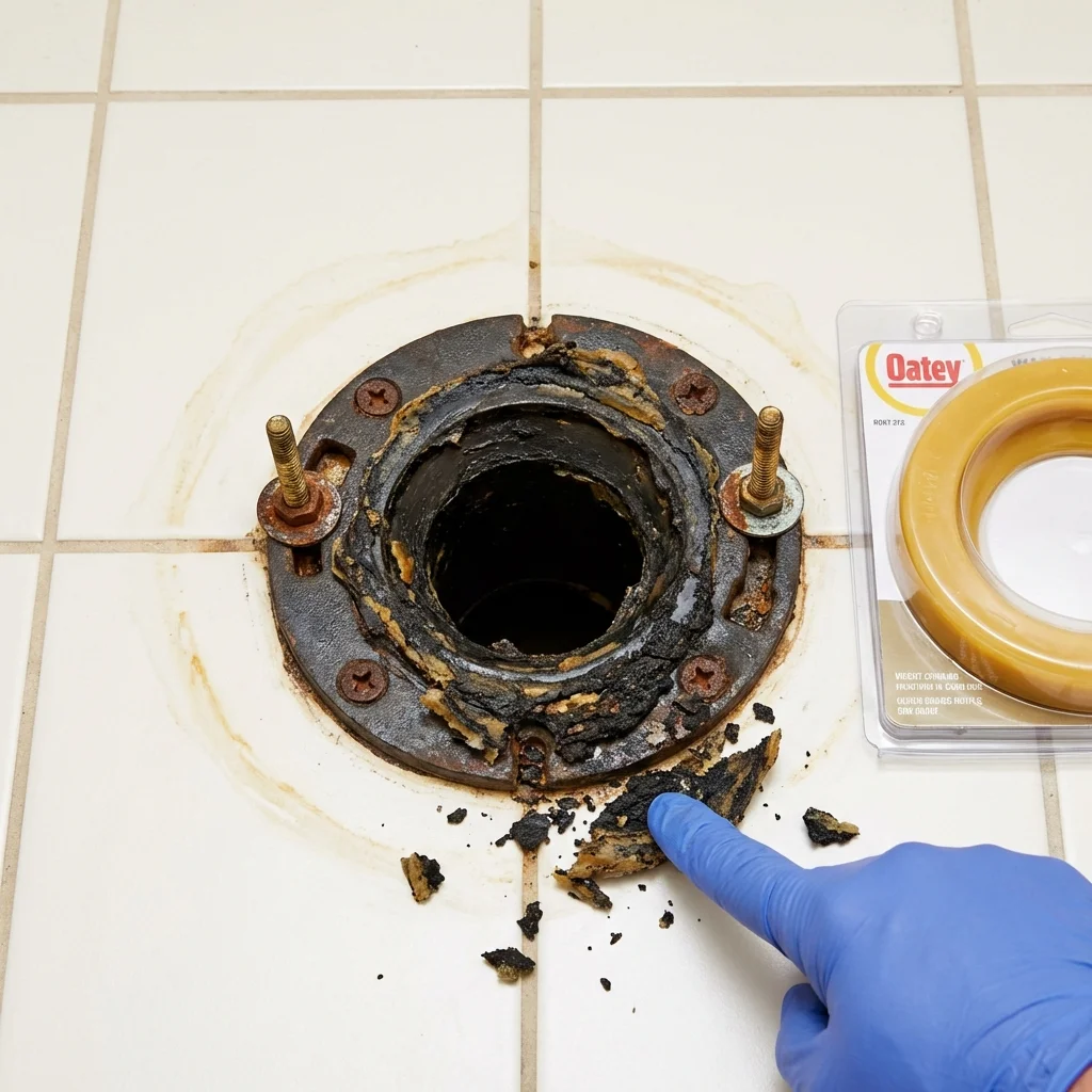 Failed wax ring showing water seepage at the base of a toilet in a New Milford, CT home